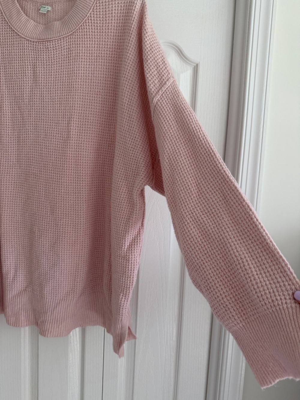 aerie Soft Pink Waffle Knit Crewneck Sweater - Picture 4 of 5